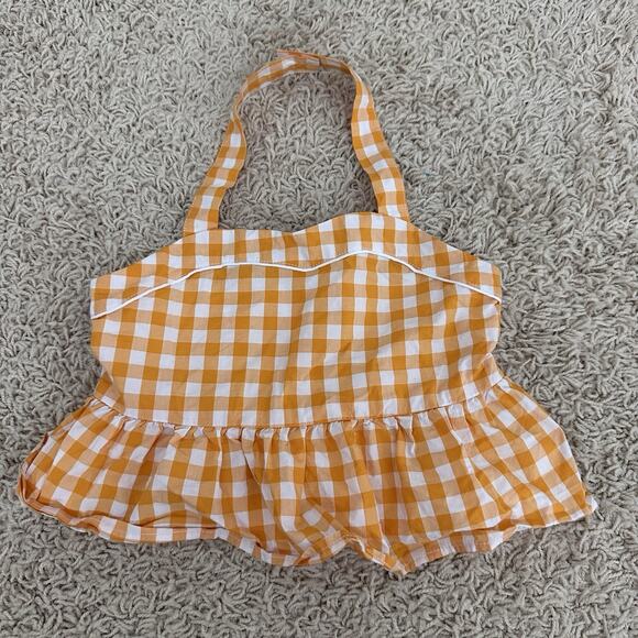 Janie and Jack Girls 5 Apricot Orange Gingham Halter Cropped Top Lined Cotton - Picture 1 of 4